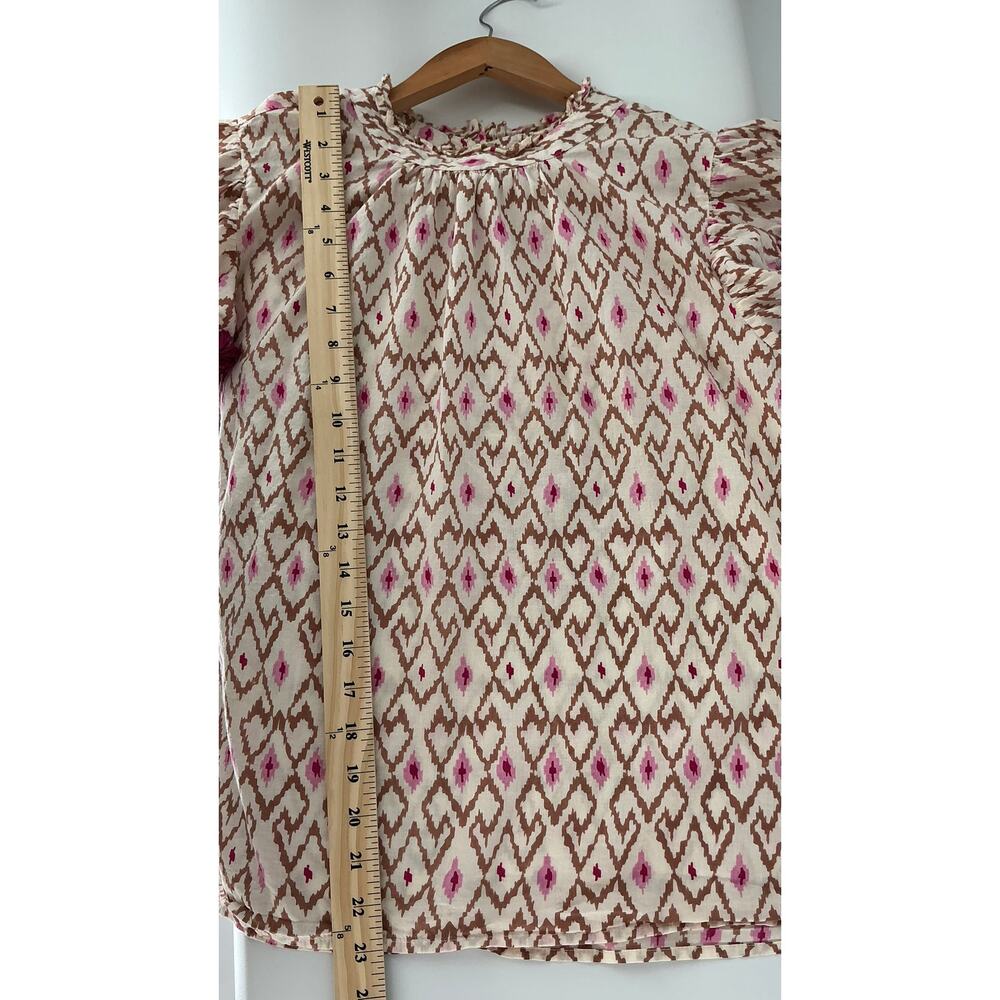 THML Boho Flutter Sleeve Blouse Pink Brown Ikat Tassel Trim Top Women's Large - Picture 7 of 7